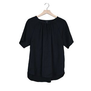 Ann Taylor Women's L Black Keyhole Button Short Sleeve Blouse